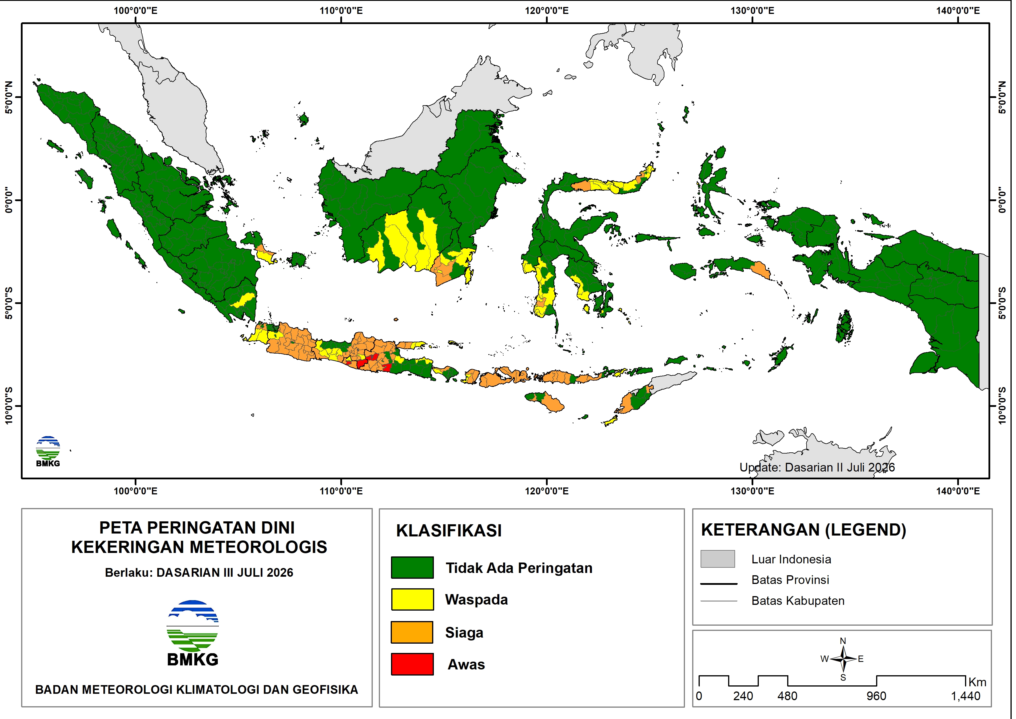 Peta Peringatan Dini Kekeringan Meteorologis BMKG Dasarian III Juli 2026